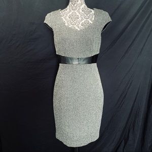 H&M Grey Houndstooth & Faux Leather Pencil Dress